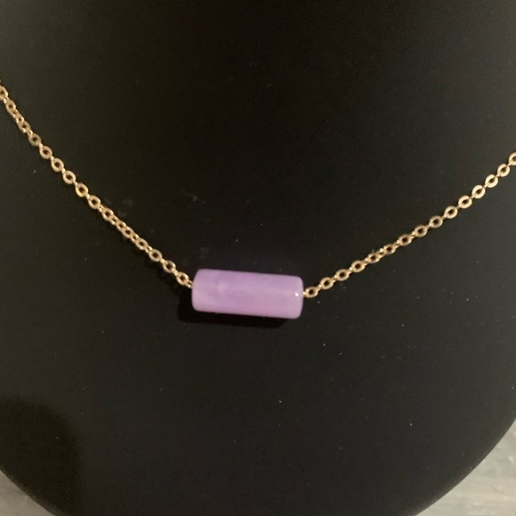 Bar necklace periwinkle pendant on gold chain comes with length extender 18-21… - Picture 3 of 6